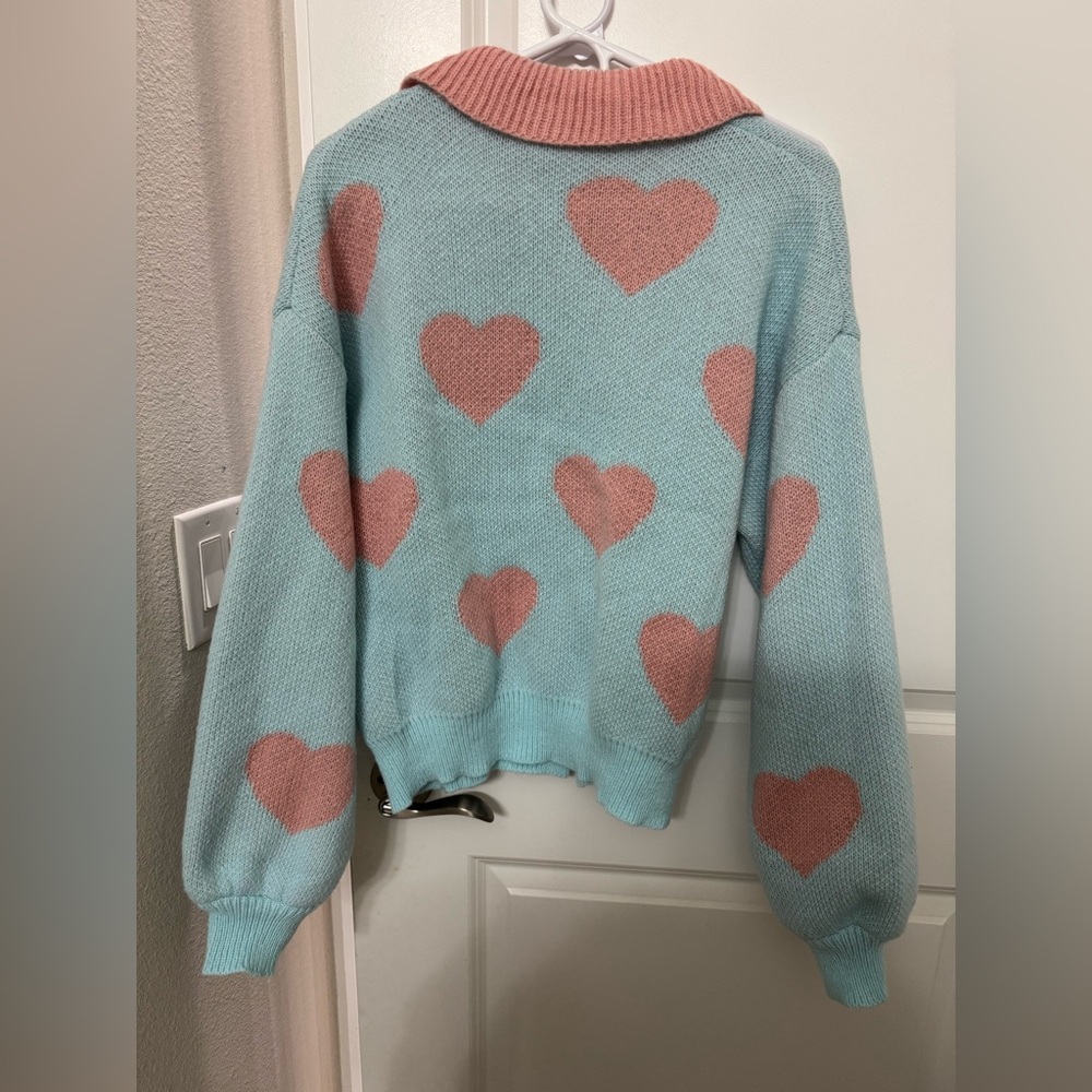 POL Heart pattern with faux pearl cardigan sweater - Picture 7 of 7